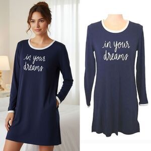 Kate Spade Blue "In Your Dreams" Jersey Long Sleeve Mini Nightshirt SZ XS